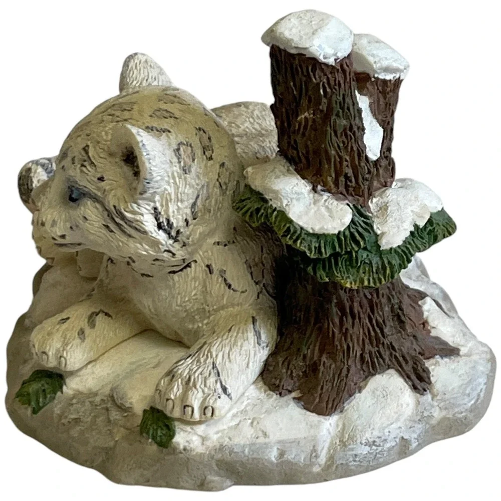 Vintage Snow Leopard Cub Figurine Wildlife Winter Decor Small Hamilton 1995